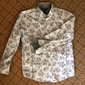 Men's Gray Floral Button-Down Shirt w/Gray Piping